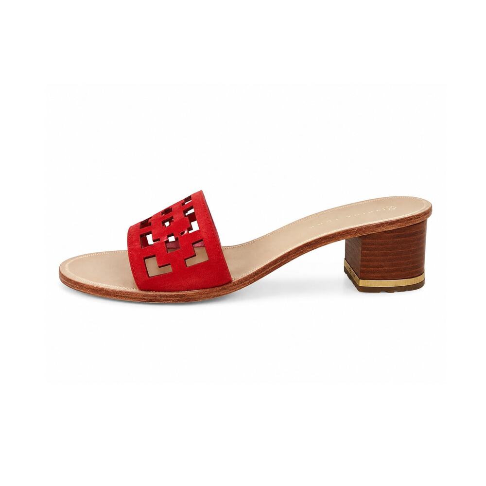 Trina Turk Avery Red Geometric Sandal Block Heels Size 7M - Picture 1 of 9